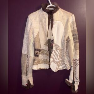 Anna Women's Patchwork Teddy Jacket - Cream and Brown